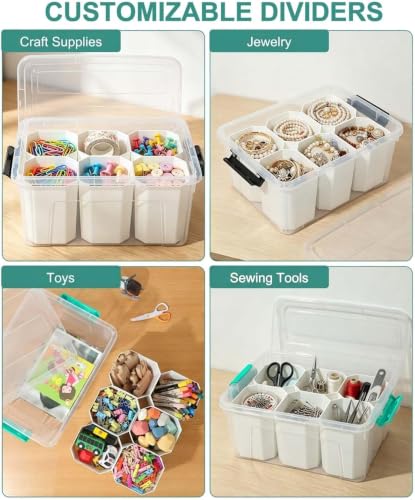 NUMIFUN 17QT Clear Storage Bins with Lids & Dividers for Crafts - color: Clear Green