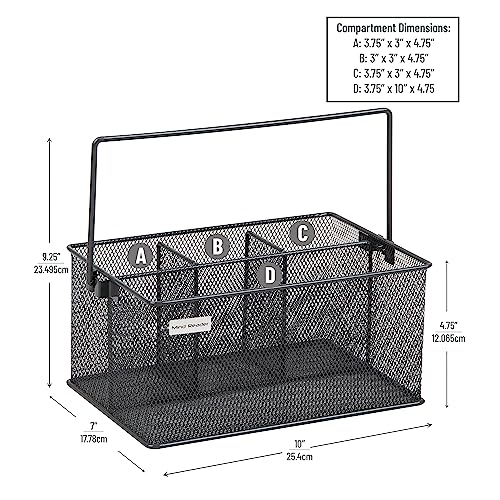 Mind Reader Multi-purpose Storage Caddy with Handle, Desktop Organizer, Cutlery Holder, 4 Compartments, Metal Mesh, Gray - color: Gray, size: Single