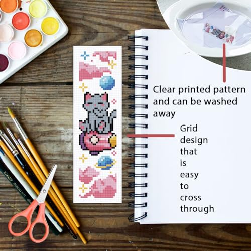ORIGACH 6 Set Space Cat Cross Stitch Bookmark Kit for Beginner - style: Cats in Outer Space