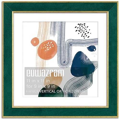 Suede 11x11 Frame - Single Frame, Elegant Green 11 x 11 Poster Frame with Mat for 9x9, 11x11 Picture Frames for Artwork, Puzzles, Photos, and Movie Posters - color: Green, size: 11" x 11" / 9" x 9" mat