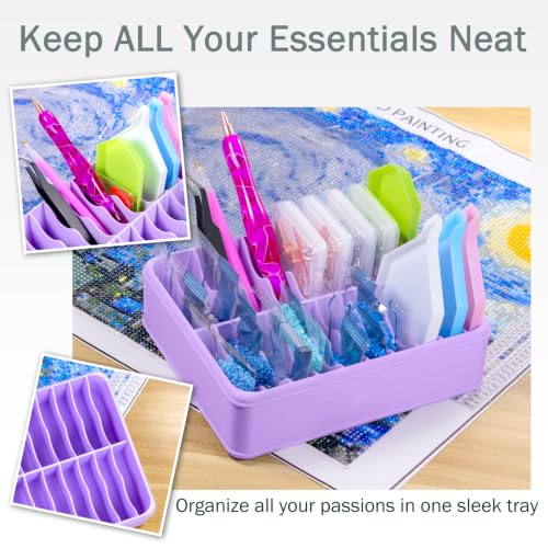 3D Printed 20 Grids Diamond Painting Bag Organizer, Multi Slot Drill Bags Storage Tray, Spill Proof Stand Upright Portable Desktop Craft Storage Caddy for Small Diamond Art Accessories-Purple - color: Purple
