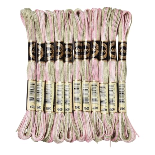 10 Skeins 6 Strands Pink Green Hand Variegated Embroidery Floss Gradient Cross Stitch Thread Friendship Bracelet String Yarn Bracelets Threads Bulk for Sewing Crochet Crafts Stitching DIY - color: Dark Sea Green
