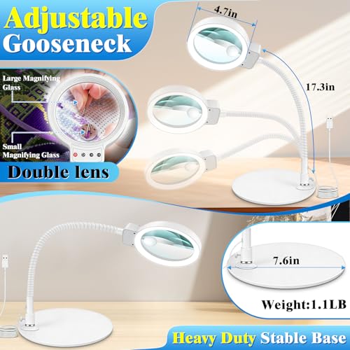 10X 30X Magnifying Glass with Light and Stand, LED Desk Lamp for Close Work - color: White