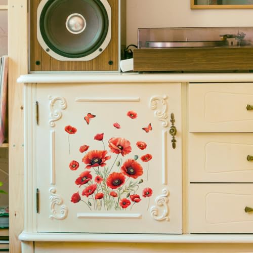 Peacoblue Papaver Rhoeas Rub On Transfers for Furniture Craft 6"x12" - style: Papaver Rhoeas