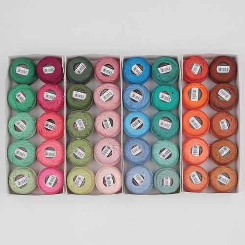 40 Colors Size 8 Double Mercerized Egyptian Long Staple Cotton Pearl Thread 5 Grams Ball Rainbow Color Embroidery Thread for Crochet Hardanger Cross Stitch Hand Embroidery (40A) - color: 40A