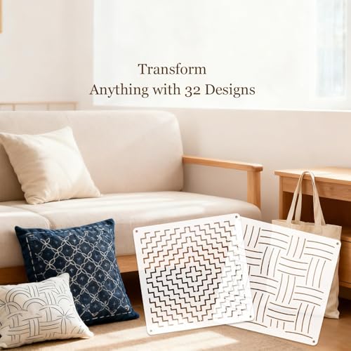 56 Piece Sashiko Stencil Kit 5.1 x 5.1 Inch PET Templates