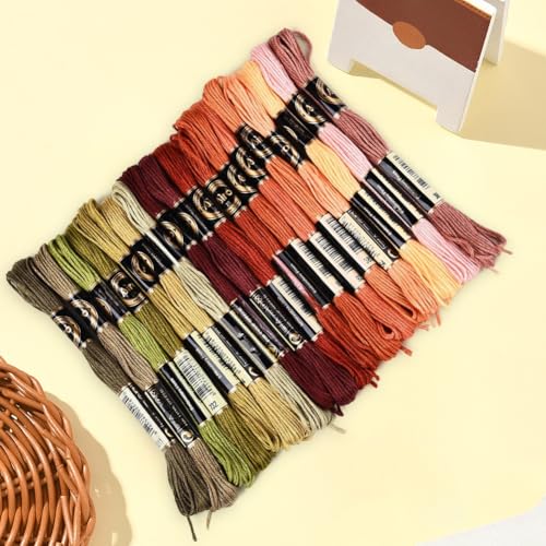 18 Skeins 6 Strands Variegated Colorful Embroidery Floss Cross Stitch Threads Gradient Polyester Friendship Bracelets Yarn String Bulk for Hand Sewing Knitting Crafts Crochet Stitching DIY - color: Autumn Color