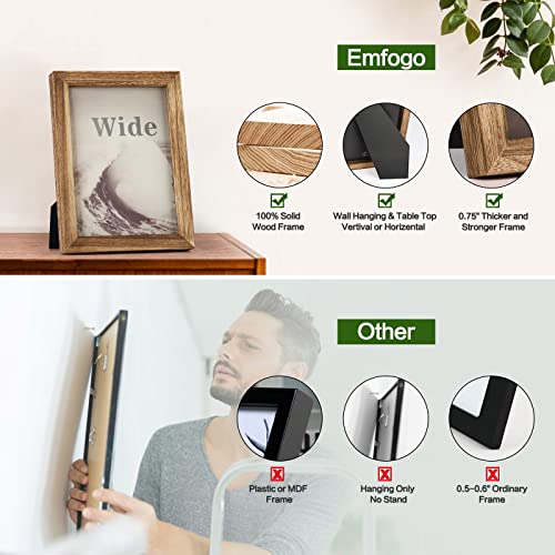 Emfogo 5x7 Picture Frame, Pack of 2 Rustic Picture Frames 5x7 with Real Glass, Solid Wood 5x7 Photo Frame for Table Top Display or Wall Mounted (Carbonized Brown) - color: Carbonized Brown, size: 5x7 inch