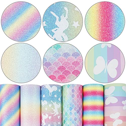 Litchi 6 Pack 8x12 Inch Faux Leather Sheets for Bow Earring, Easy to Cut Vinyl Fabric for Cricut, Durable Fade Resistant Leatherette Without Smell, Rainbow - color: Rainbow