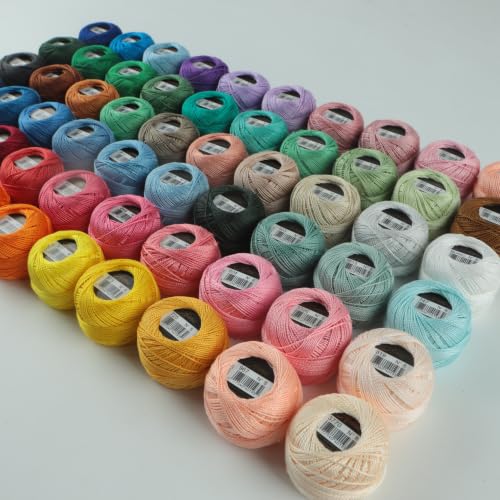 60 Colors Set Size 8 Double Mercerized Egyptian Long Staple Cotton Pearl Thread Crochet Embroidery Craft Tatting Applique 5 Grams 43 Yards Per Ball (60 Colors Set B) - color: 60 Colors Set B