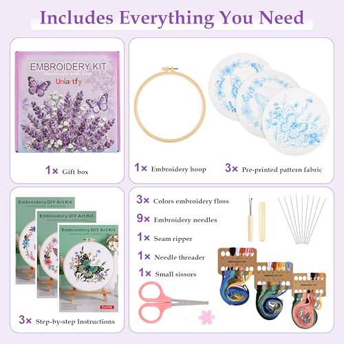 Uniartfy Butterfly Flower Embroidery Kit for Beginners, Cross Stitch Kits - color: Embroidery Kit-D