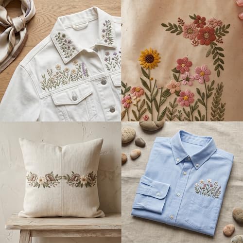 Water Soluble Embroidery Patterns 3 Sheets Stick and Stitch Stabilizer with Pre Printed Floral Flower Leave Designs for Hand Sewing