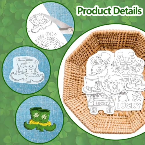 ORIGACH 4 Sheets Saint Patrick's Day Water Soluble Embroidery Patterns Stabilizers - Pre-Printed Lucky Shamrock Gnome Hat & Truck Designs - Stick & Stitch Embroidery Paper for Hand Sewing Lovers - color: Lucky Shamrock Gnome Hat & Truck
