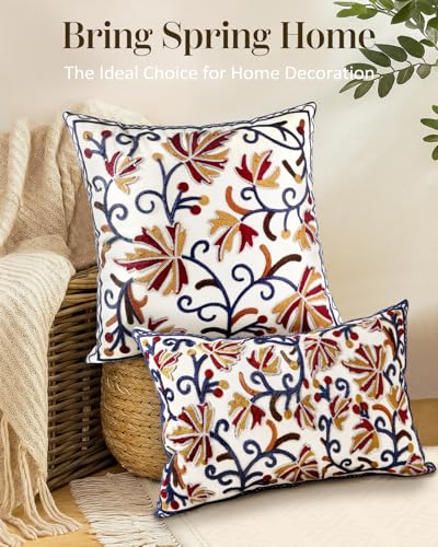 Embroidered Throw Pillow Cover, 20x20 Inch, Fall Floral - color: Fall Flower, size: 20" x 20" (Pack of 1)
