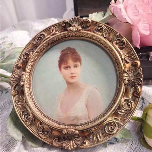 Vintage Small Picture Frame 4x4,Antique Ornate Round Photo Frame with Glass Front,Retro Home Decor Art Gallery (Bronze) - color: Bronze