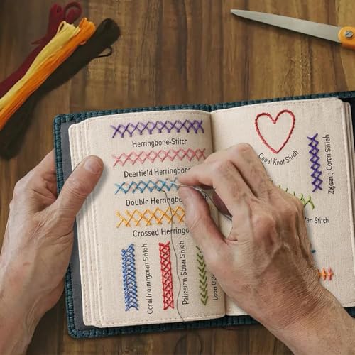 Mordely Embroidery Stitch Book Kit for Beginners, Complete Starter Set with Threads & Tools for Adults DIY Needlework