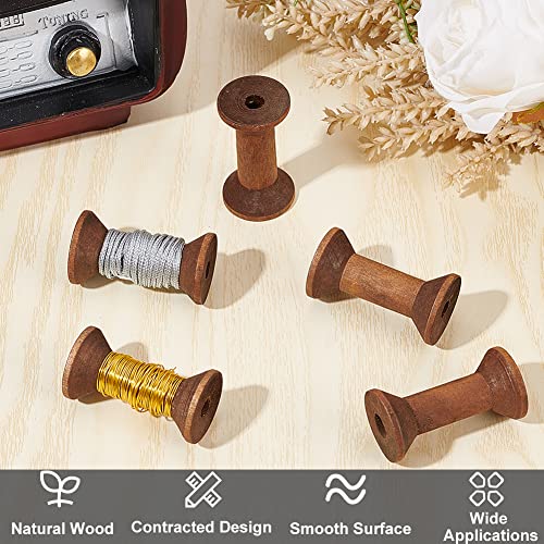 BENECREAT 20Pcs Antique Wooden Empty Spools, 1.57"/ 40mm Empty Thread Spools Wooden Ribbon Spools Bobbins for Wire Weaving Arts DIY Wood Projects - color: Antique