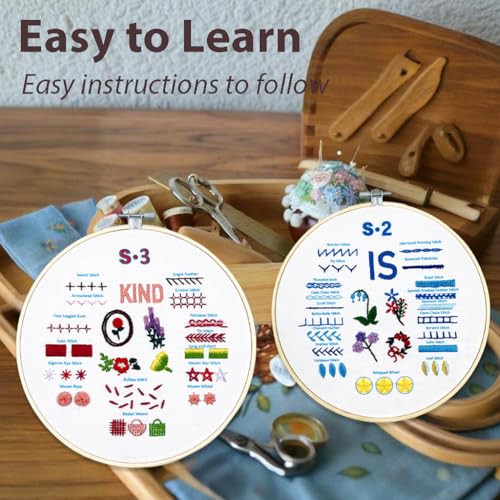 Sutesloly Embroidery Kit for Beginners Adults, 3 Sets Learn to Floral Patterns Simple Starter kit for Beginners, 54 Stitches Easy Practice Kit, 7.8inch Hoop, Hand DIY Craft Gift for Women - color: blue