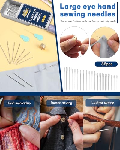 JNENERY Large Eye Sewing Needles 7Sizes Stainless Steel Needles Hand Sewing - size: 7 Size-35pcs