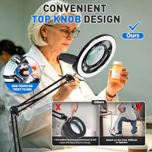 KIRKAS Magnifying Glass with Light, 2,200 Lumens Magnifying Lamp 12X 30X - color: Black 28in Magni-attach