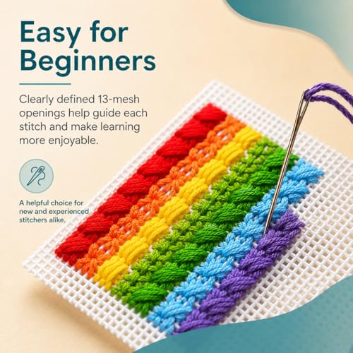13 Mesh Needlepoint Canvas,18" x 14" Premium White Cotton Blank Embroidery Fabric, Rolled in Protective Cardboard Box with Bonus Artist Tape for Easy Stitching