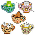 5pcs Cute Enamel Needle Minder Set, Cartoon Teacup - size: 5pcs Teacup