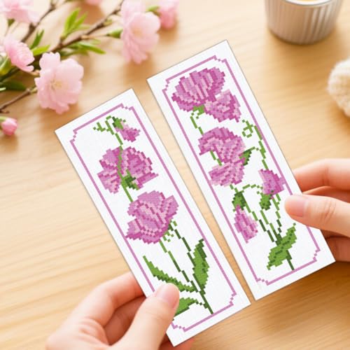 ORIGACH 6 Set Pea Flower Cross Stitch Bookmark Kit for Beginner - style: Pea Flower