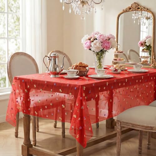 Horaldaily Christmas Red Embroidery Tablecloth, 60×84 Inch Rectangular - color: Deep Red, size: 60" x 84" (Rectangular)