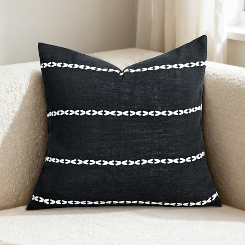 Black Linen Striped Throw Pillow Covers 18x18 Set of 1 - color: Stripe Black, size: 18" x 18" (Pack of 1)