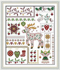Rosyfoxes Cross Stitch Kits Stamped Full Range of Embroidery Starter Kits for Beginners DIY 11CT 3 Strands - Printed kit Santa Elk with Dolls (Printed) 16.9x20.1 inches - color: Santa elk with dolls(printed)16.9x20.1inches