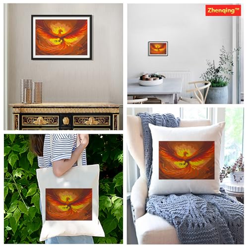 Zhenqing Fire Phoenix Stamped Cross Stitch Kit for Beginners, 11CT Printed Full Coverage Mythical Bird Pattern, 28 x 38 cm DIY Fantasy Embroidery Needlework Set, No Hoop Needed - color: Phoenix Rising in Flame