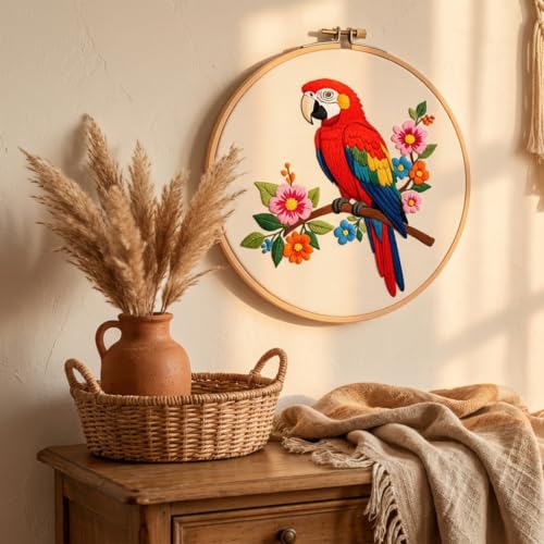 Nuberlic Parrot Embroidery Kit for Beginners, Animal Cross Stitch Kit - color: Parrot