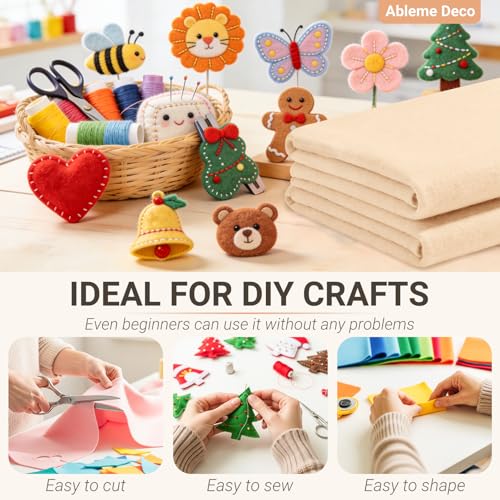 Beige Felt Fabric Sheets 18" x 18" (2 Pack) 1.6mm Soft Craft Felt Squares - color: Beige