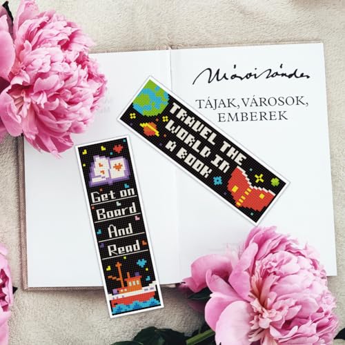 INFUNLY 6PCS Book Theme Cross Stitch Bookmark Kits 8''x2.4'' Study Bookmark Making Kit Good Book DIY Stamped Embroidery Bookmarks for Beginners with Instruction for Book Lovers Reader Writers Gift - style: Book Theme
