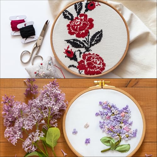 MECCANIXITY 6 Pieces 4 Inch Embroidery Hoops Adjustable Round Bamboo Circle Cross Stitch Hoop Ring for Art Craft Handy Sewing Needlework DIY Decoration - size: 4 Inch
