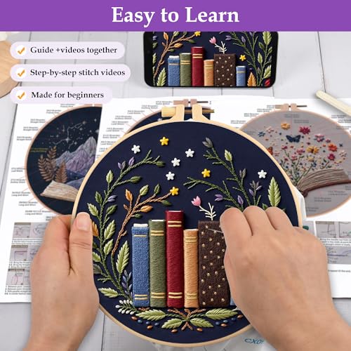 Uniartfy 3 Pack Embroidery Starter Kit, Stamped Book Flower Mountain Butterfly Cross Stitch Kits for Beginners, Needlepoint Kits Adults with Embroidery Hoop and Instructions, Hand Embroidery Kit - color: Embroidery Kit-P