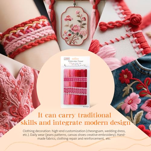 12 Skeins Embroidery Floss, Red Series 105 Yards Embroidery Thread - color: Red Series