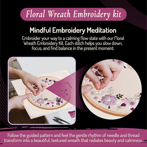 Unwynd Embroidery Kit Floral Theme for Beginners, Satin Stitch Hand Embroidery Kit for Adults, Easy DIY Crafts, Starter Set with Flower Pattern (Floral) - style: Floral - Pack of 1