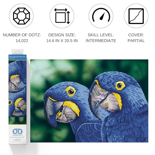 DIAMOND DOTZ Blue Hyacinth Macaws Diamond Painting Kit for Adults with Gems - size: 37 x 52cm