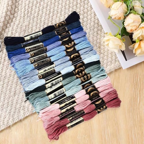 18 Skeins 157.5 Yards 6 Ply Variegated Cross Stitch Floss Colorful Friendship Bracelet String Gradient Polyester Embroidery Threads Bulk for Sewing Making Jewelry Needlecraft Knitting DIY - color: Steel Blue