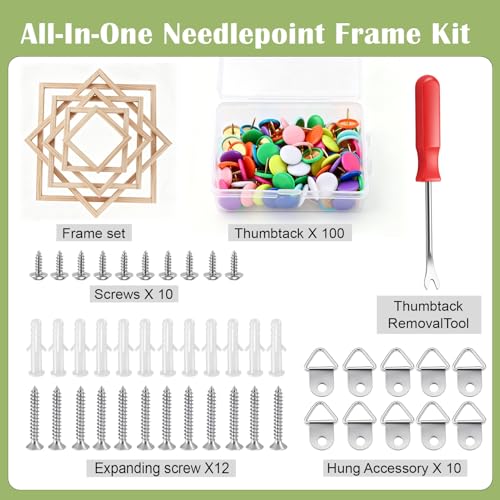 Wood Stretcher Bars 24Pcs 6-16Inch Cross Stitch Needlepoint Kit w Tacks & Remover