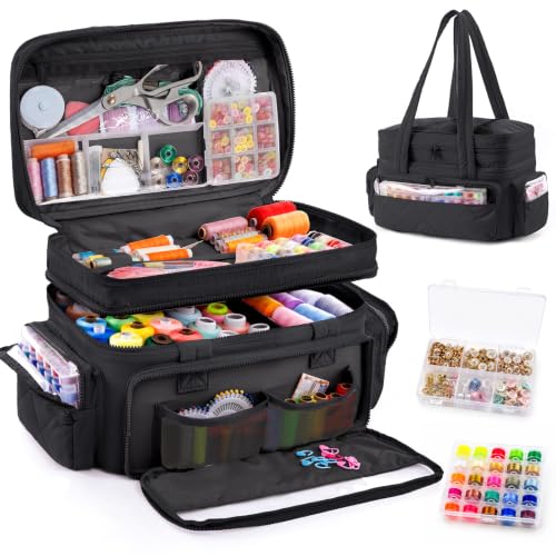 AMOIGEE Puffy Double-Layer Sewing Storage Bag with 2 Clear Organizer Boxes - color: Black