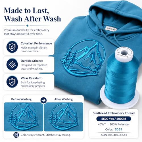 Simthread 5000M 40WT Polyester Embroidery Thread, Blue Satin S055 - color: BlueSatinS055