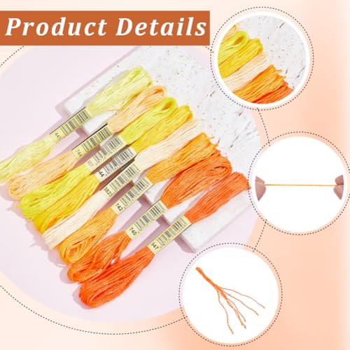 1 Box 65.6 Yards 8 Skeins 6 Ply Yellow Cotton Variegated Cross Stitch Floss Friendship Bracelet String Gradient Yarn Embroidery Assorted Bulk Thread Set for Hand Sewing Making Crochet DIY - color: Yellow Cotton Thread, size: 65.6 Yards