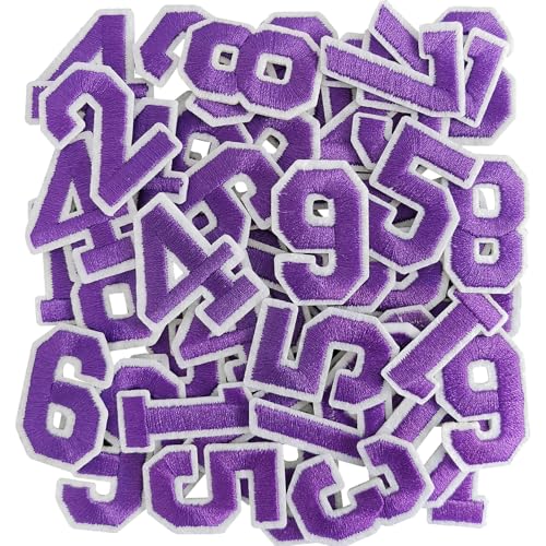 50 Pcs Iron on Numbers Patches for Fabric Tote Bags Hats Clothing Purple - color: Purple, size: Numbers Only
