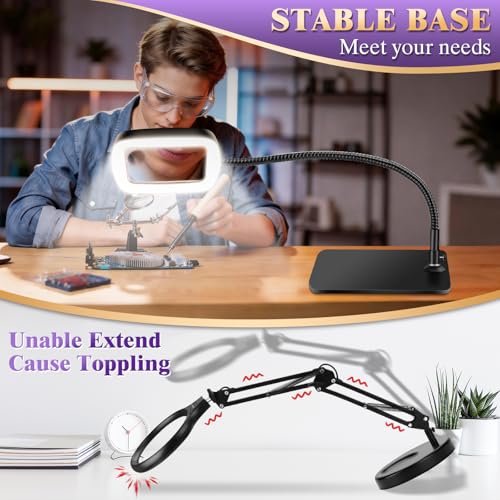 10X 30X Large Magnifying Glass with Light and Stand