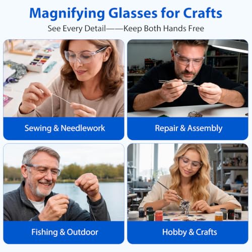 1 Pack 160% Magnifying Glasses for Close Work – Lightweight Hands-Free Magnifier for Reading, Sewing & Crafts, Fits Over Prescription Glasses