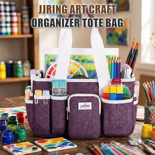 JJRING Foldable Craft Organizer Tote With Zipper & Divider, Purple - color: Deep Purple, size: Small