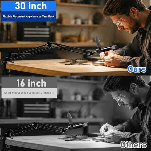 Large 10X Magnifying Glass with Light and Stand, LED Desk Lamp with Clamp, 5 Color Mode, 10 Dimmable Levels, Hands Free for Reading Crafts Jewelry Sewing Close Work - color: Black, size: Large Clamp
