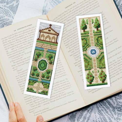 INFUNLY 6PCS DIY Garden Cross Stitch Bookmark Kits 3×8.5inch Fountain Stamped Embroidery Page Marker Kits Plant Needlepoint Bookmark Kit with Pre-Printed Pattern for Book Lovers Readers - style: Garden